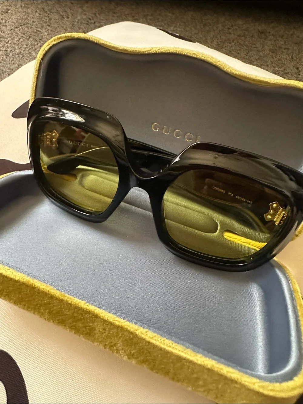Gucci Women’s Black Oversized Square Sunglasses with Green Lenses